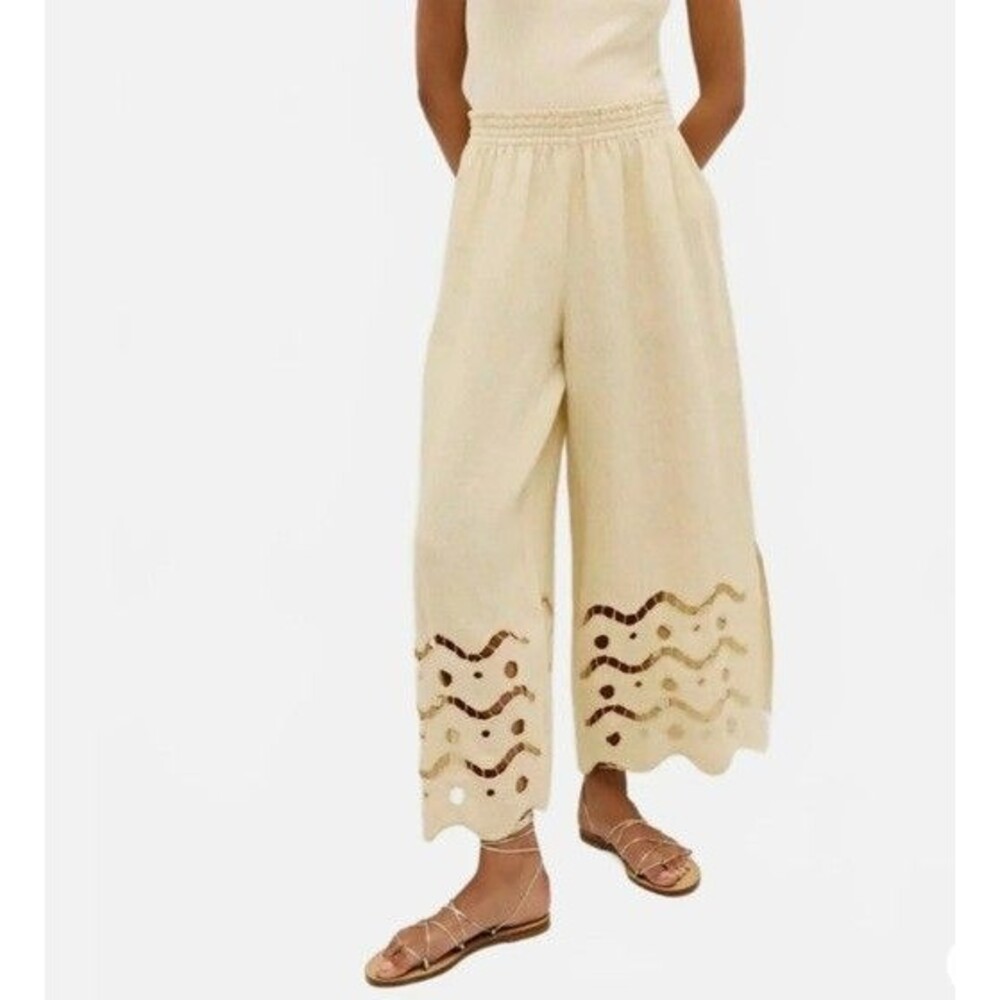 Marie Oliver NWT Marin Wide Leg Cropped Elastic Waist Pants Birch Eyelet XL